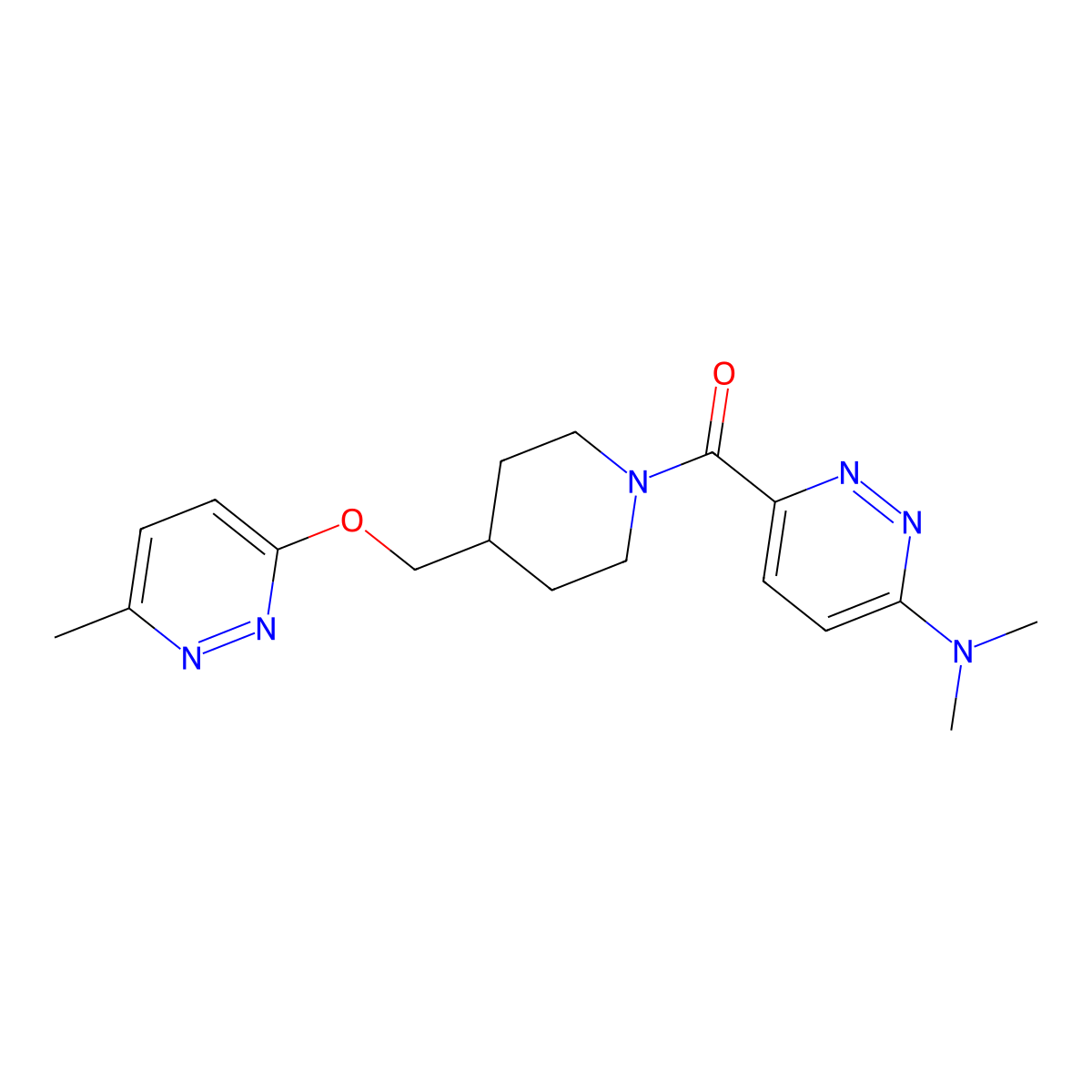 N,N-dimethyl-6-(4-{[(6-methylpyridazin-3-yl)oxy]methyl}piperidine-1-carbonyl)pyridazin-3-amine molecular structure, CAS 2319804-48-1