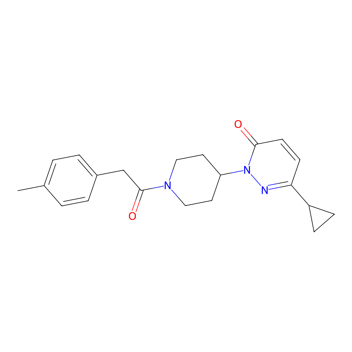 6-Cyclopropyl-2-{1-[2-(4-methylphenyl)acetyl]piperidin-4-yl}-2,3-dihydropyridazin-3-one molecular structure, CAS 2319804-52-7