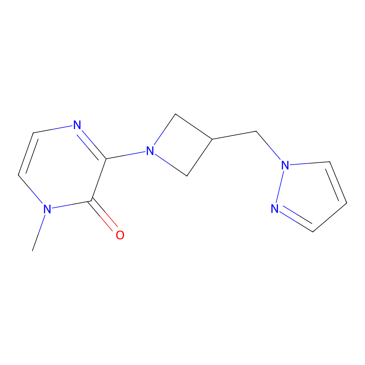 1-methyl-3-{3-[(1H-pyrazol-1-yl)methyl]azetidin-1-yl}-1,2-dihydropyrazin-2-one molecular structure, CAS 2319804-89-0
