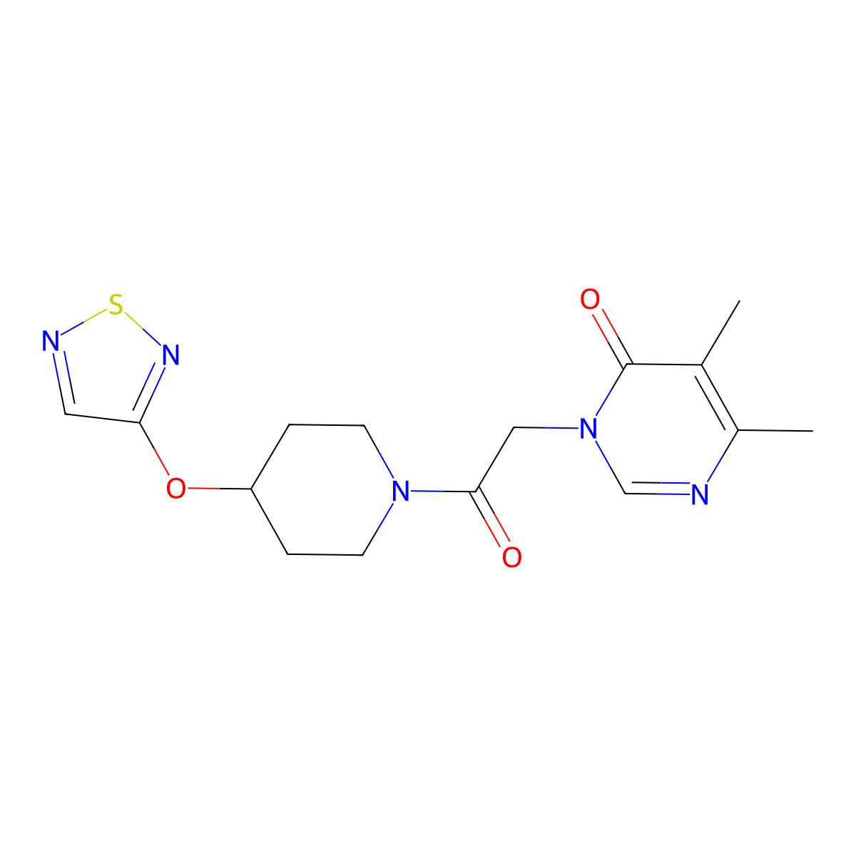 3-(2-(4-((1,2,5-thiadiazol-3-yl)oxy)piperidin-1-yl)-2-oxoethyl)-5,6-dimethylpyrimidin-4(3H)-one molecular structure, CAS 2319805-36-0