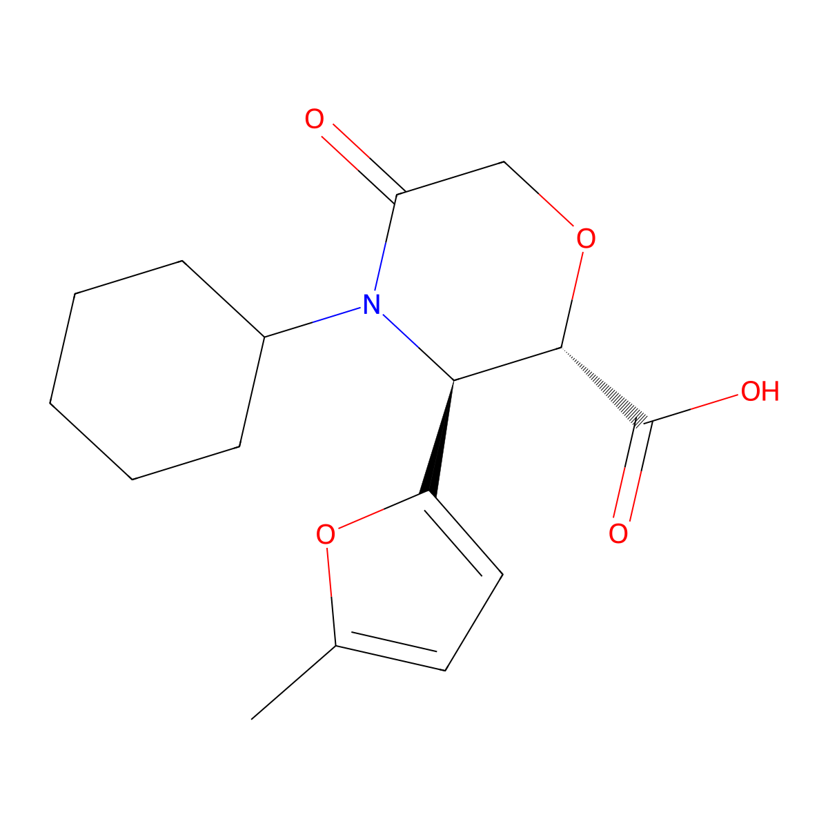 (2S,3S)-4-cyclohexyl-3-(5-methylfuran-2-yl)-5-oxomorpholine-2-carboxylic acid molecular structure, CAS 2319805-38-2