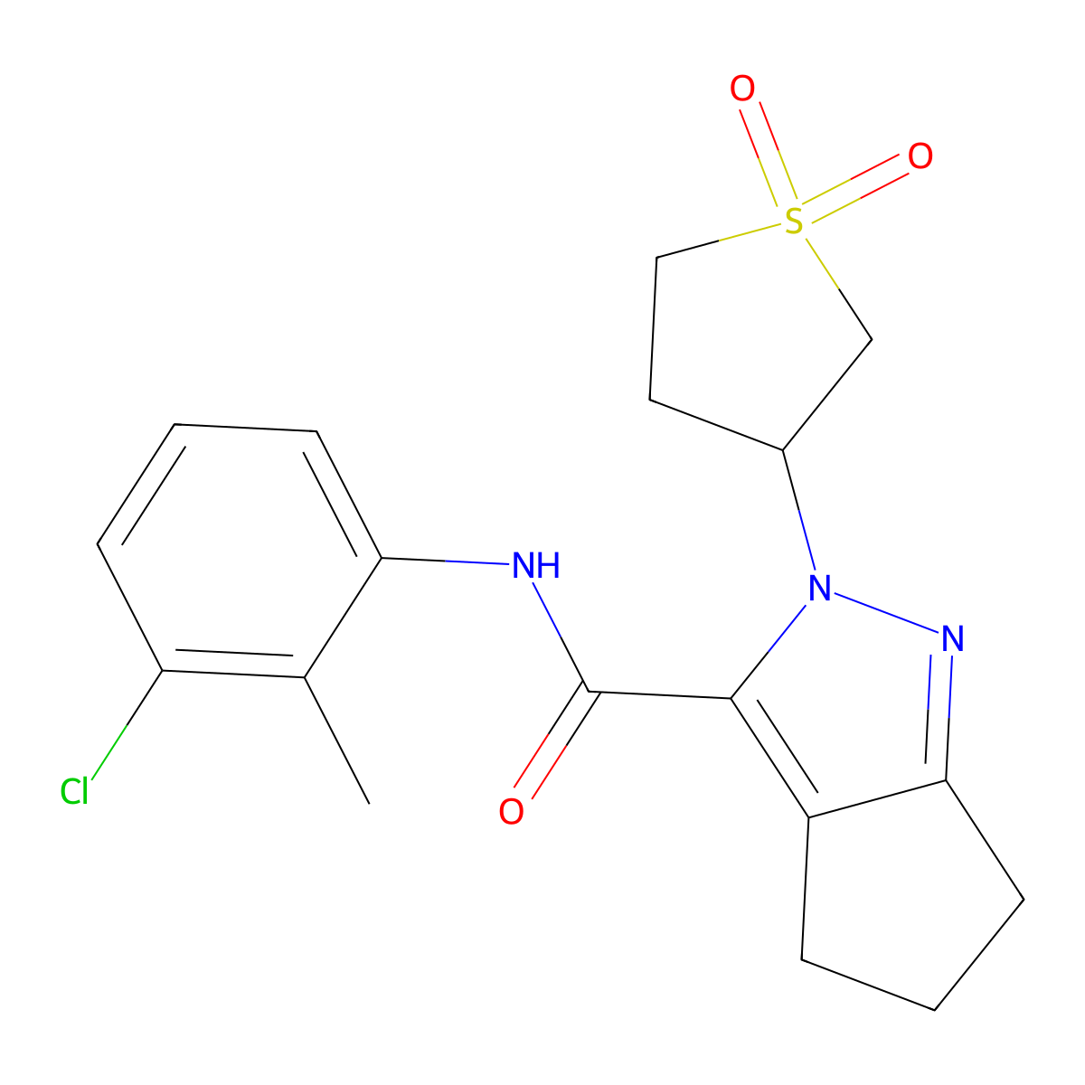 N-(3-chloro-2-methylphenyl)-2-(1,1-dioxidotetrahydrothiophen-3-yl)-2,4,5,6-tetrahydrocyclopenta[c]pyrazole-3-carboxamide molecular structure, CAS 2319805-47-3