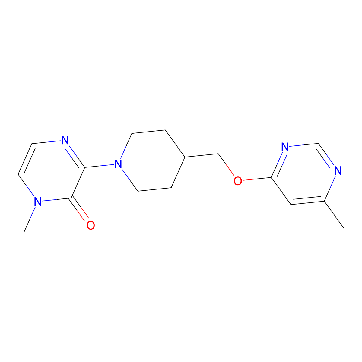 1-Methyl-3-(4-{[(6-methylpyrimidin-4-yl)oxy]methyl}piperidin-1-yl)-1,2-dihydropyrazin-2-one molecular structure, CAS 2319805-57-5