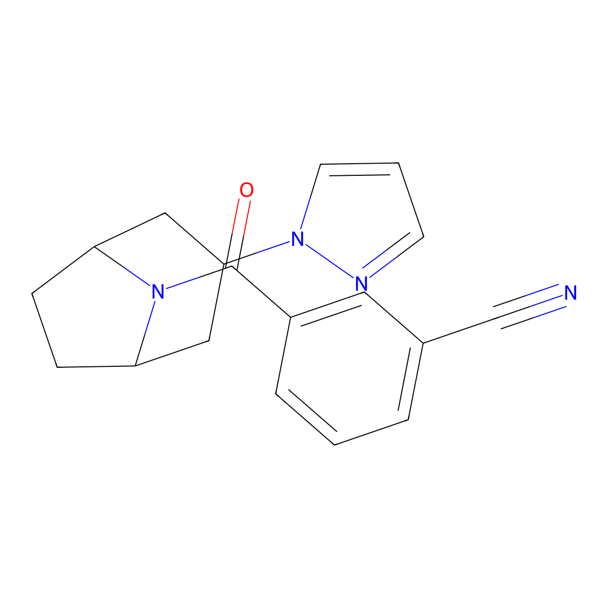 3-[3-(1H-pyrazol-1-yl)-8-azabicyclo[3.2.1]octane-8-carbonyl]benzonitrile molecular structure, CAS 2319805-61-1