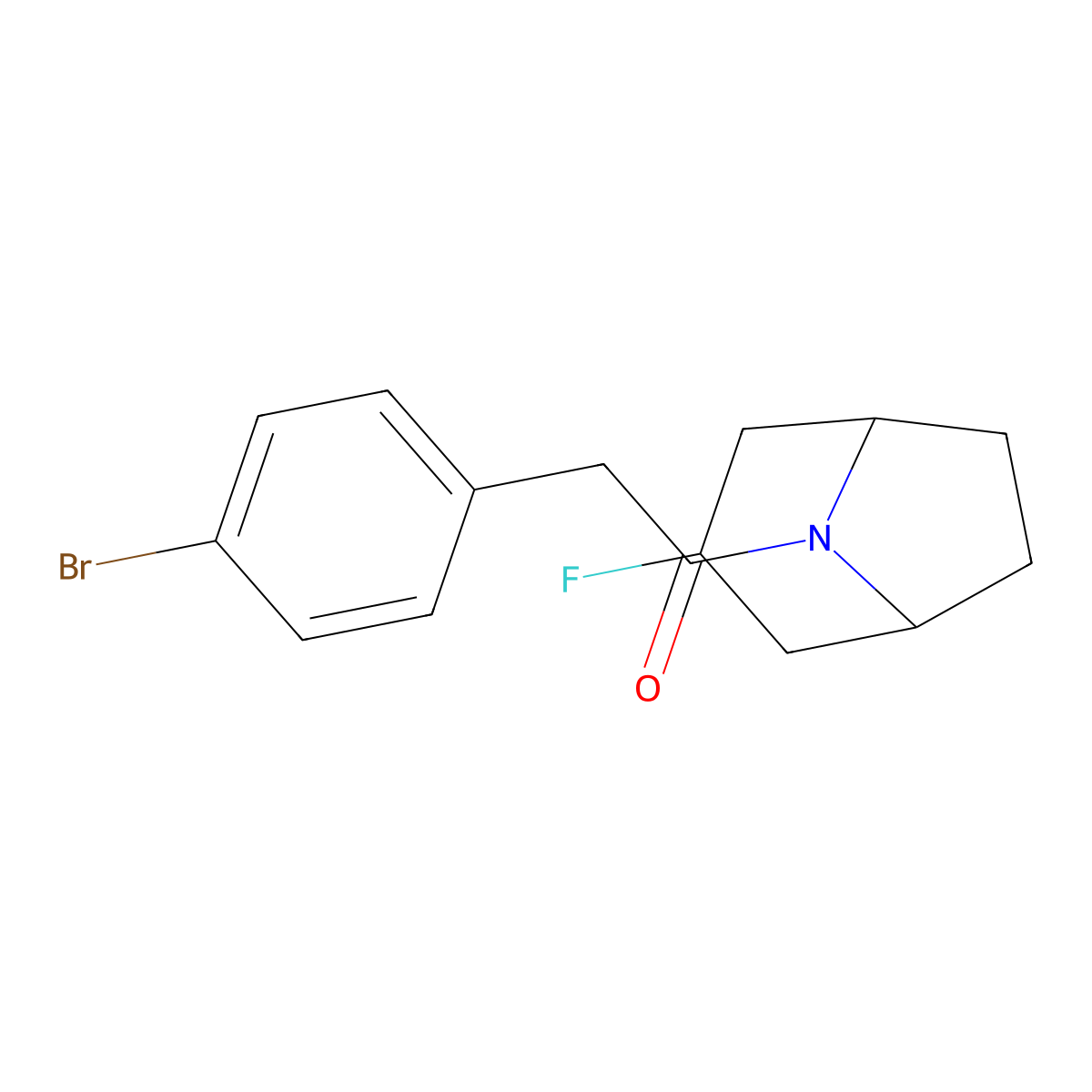 2-(4-Bromophenyl)-1-{3-fluoro-8-azabicyclo[3.2.1]octan-8-yl}ethan-1-one molecular structure, CAS 2319805-71-3