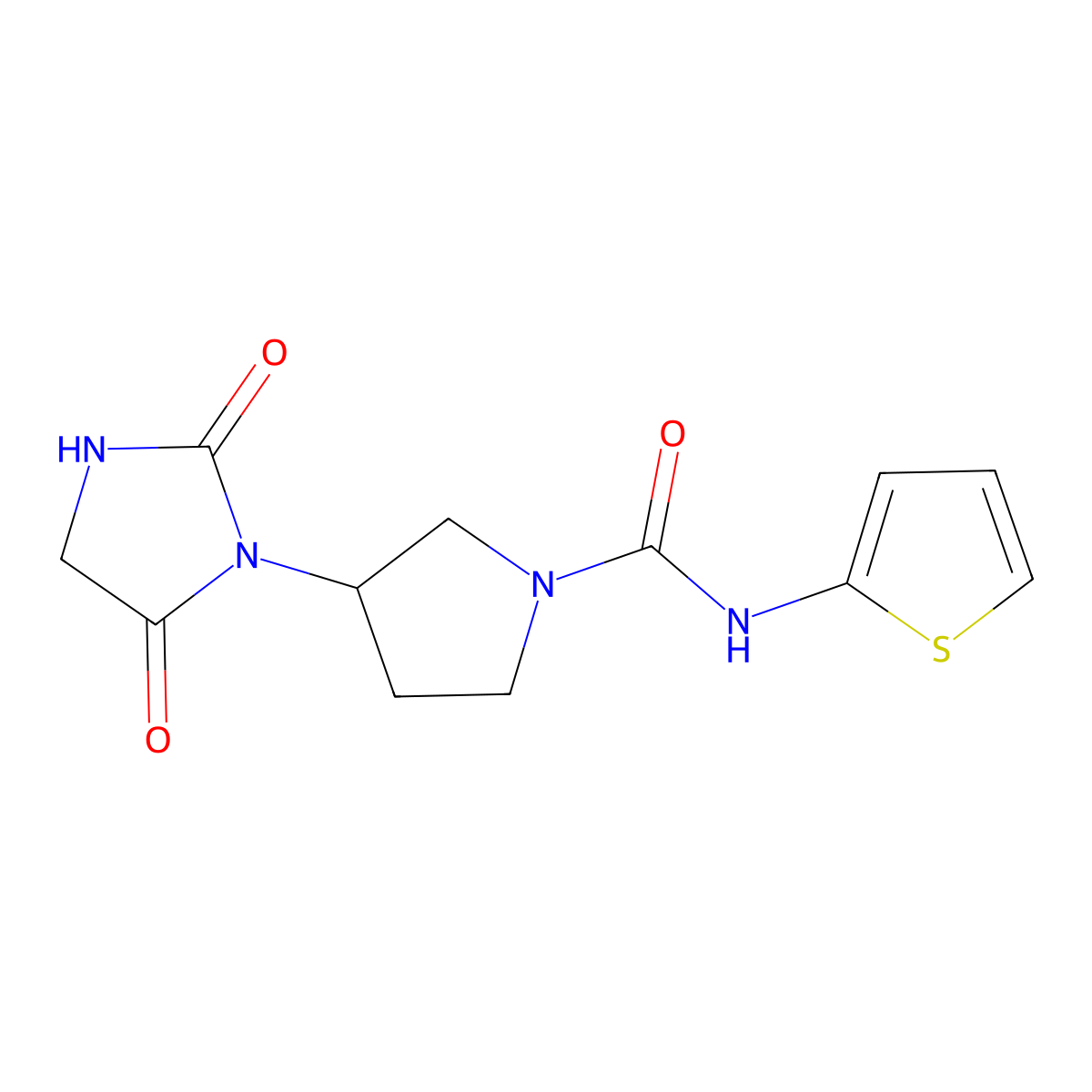 3-(2,5-dioxoimidazolidin-1-yl)-N-(thiophen-2-yl)pyrrolidine-1-carboxamide molecular structure, CAS 2319806-00-1