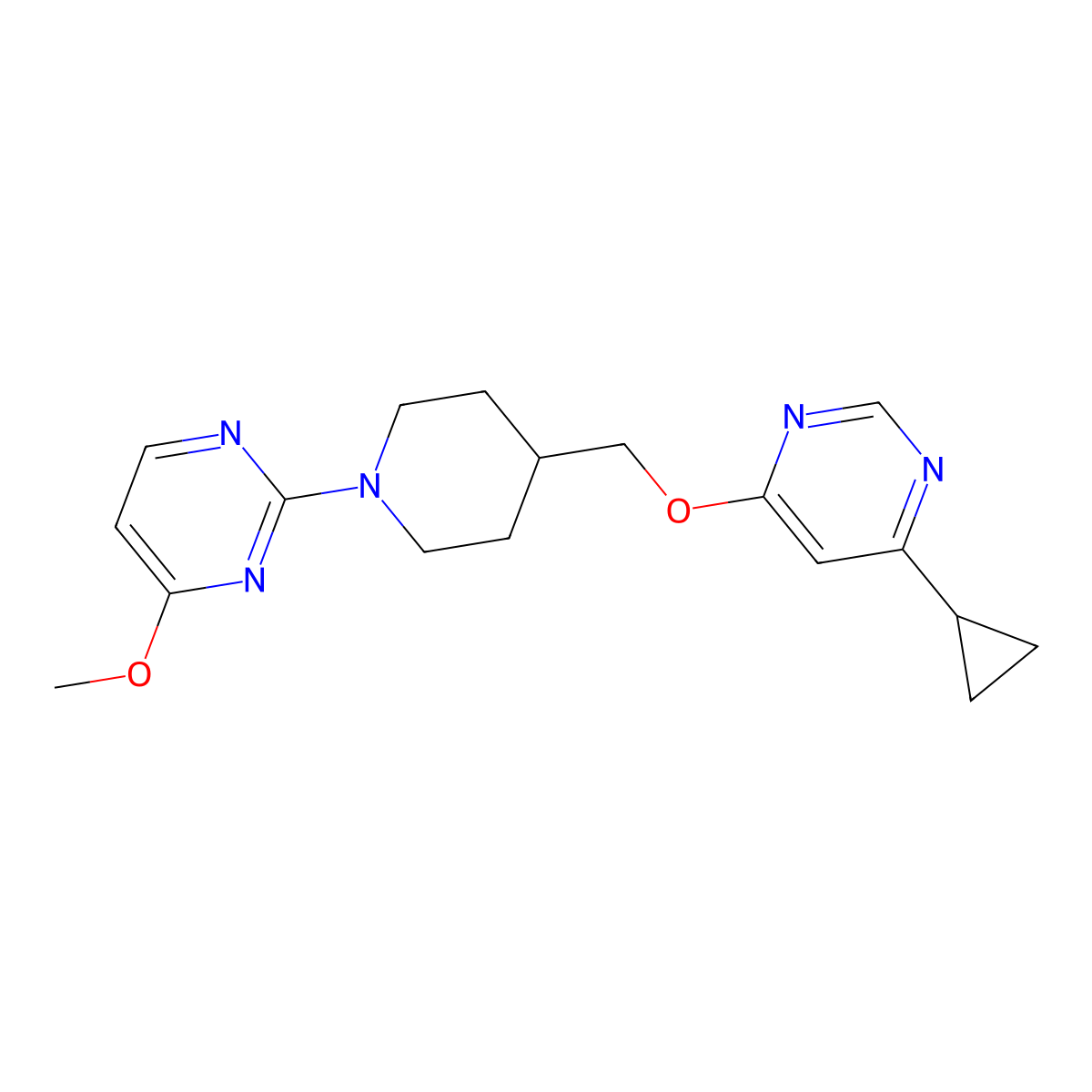 2-(4-{[(6-Cyclopropylpyrimidin-4-yl)oxy]methyl}piperidin-1-yl)-4-methoxypyrimidine molecular structure, CAS 2319806-13-6