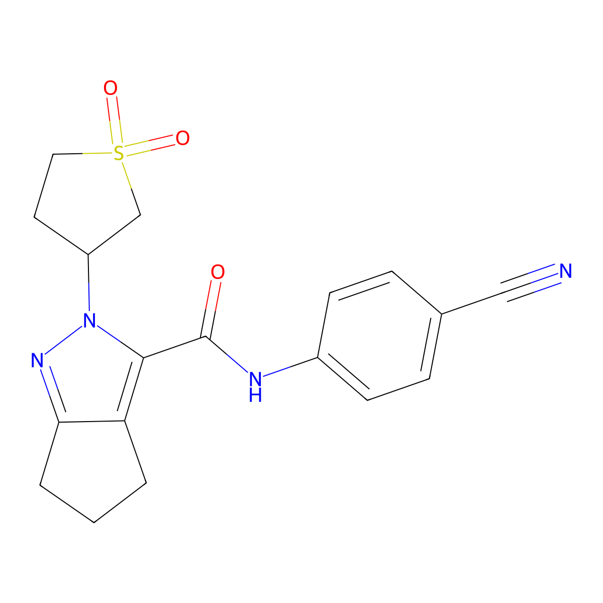 N-(4-cyanophenyl)-2-(1,1-dioxidotetrahydrothiophen-3-yl)-2,4,5,6-tetrahydrocyclopenta[c]pyrazole-3-carboxamide molecular structure, CAS 2319806-41-0