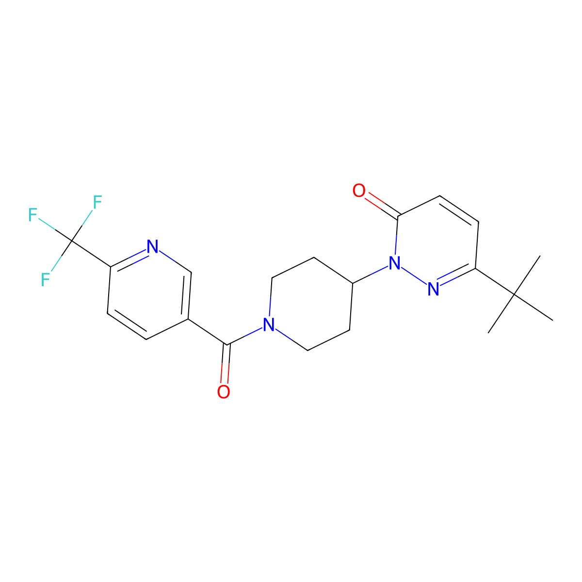 6-Tert-butyl-2-{1-[6-(trifluoromethyl)pyridine-3-carbonyl]piperidin-4-yl}-2,3-dihydropyridazin-3-one molecular structure, CAS 2319806-47-6