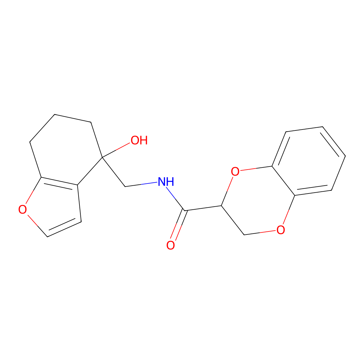 N-[(4-hydroxy-4,5,6,7-tetrahydro-1-benzofuran-4-yl)methyl]-2,3-dihydro-1,4-benzodioxine-2-carboxamide molecular structure, CAS 2319806-81-8