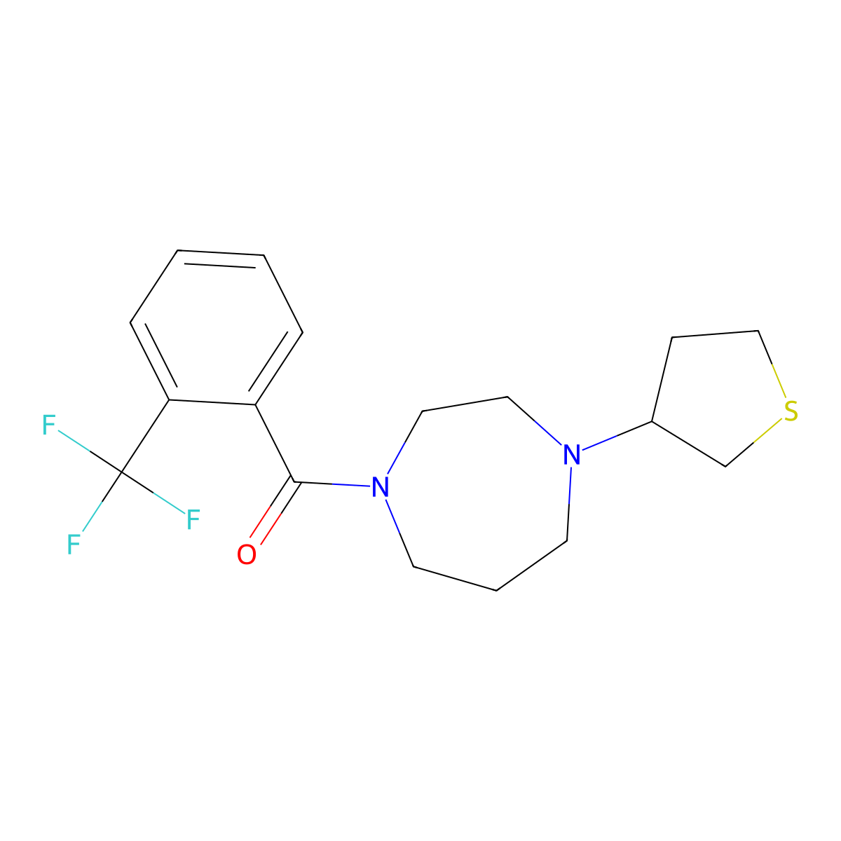 1-(Thiolan-3-yl)-4-[2-(trifluoromethyl)benzoyl]-1,4-diazepane molecular structure, CAS 2319806-96-5