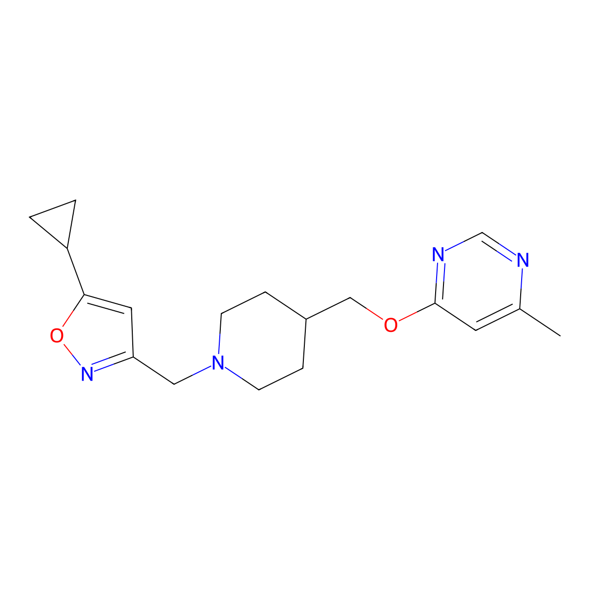 4-({1-[(5-Cyclopropyl-1,2-oxazol-3-yl)methyl]piperidin-4-yl}methoxy)-6-methylpyrimidine molecular structure, CAS 2319807-26-4
