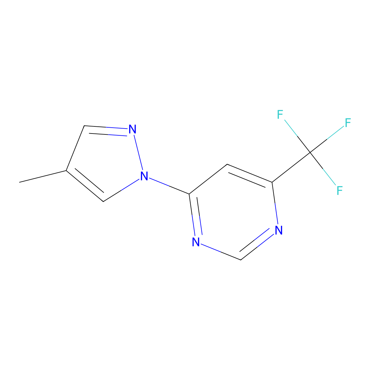 4-(4-methyl-1H-pyrazol-1-yl)-6-(trifluoromethyl)pyrimidine molecular structure, CAS 2319807-37-7