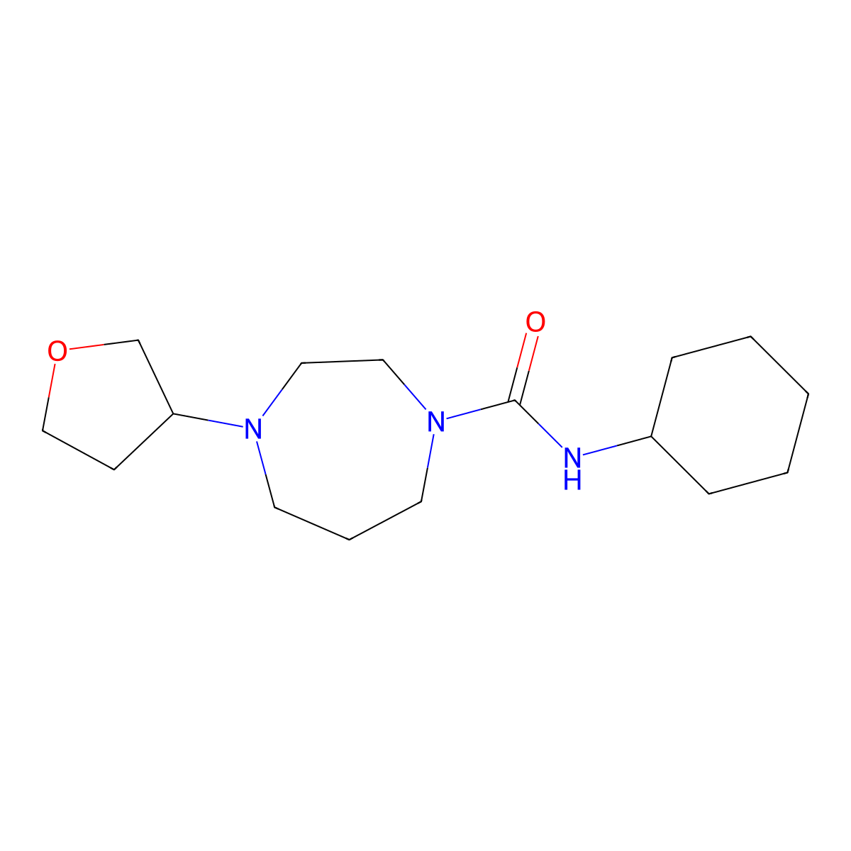 N-cyclohexyl-4-(oxolan-3-yl)-1,4-diazepane-1-carboxamide molecular structure, CAS 2319807-62-8
