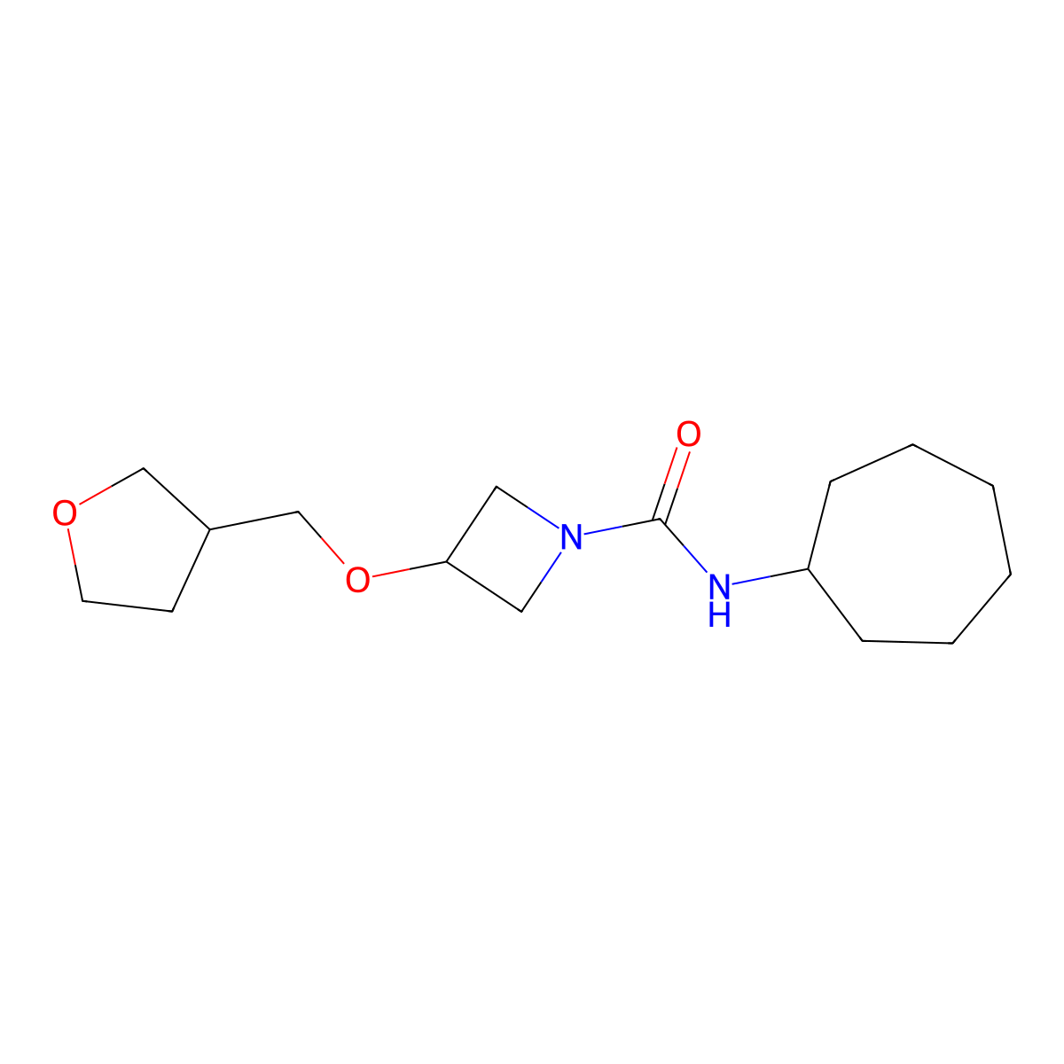N-cycloheptyl-3-[(oxolan-3-yl)methoxy]azetidine-1-carboxamide molecular structure, CAS 2319808-24-5