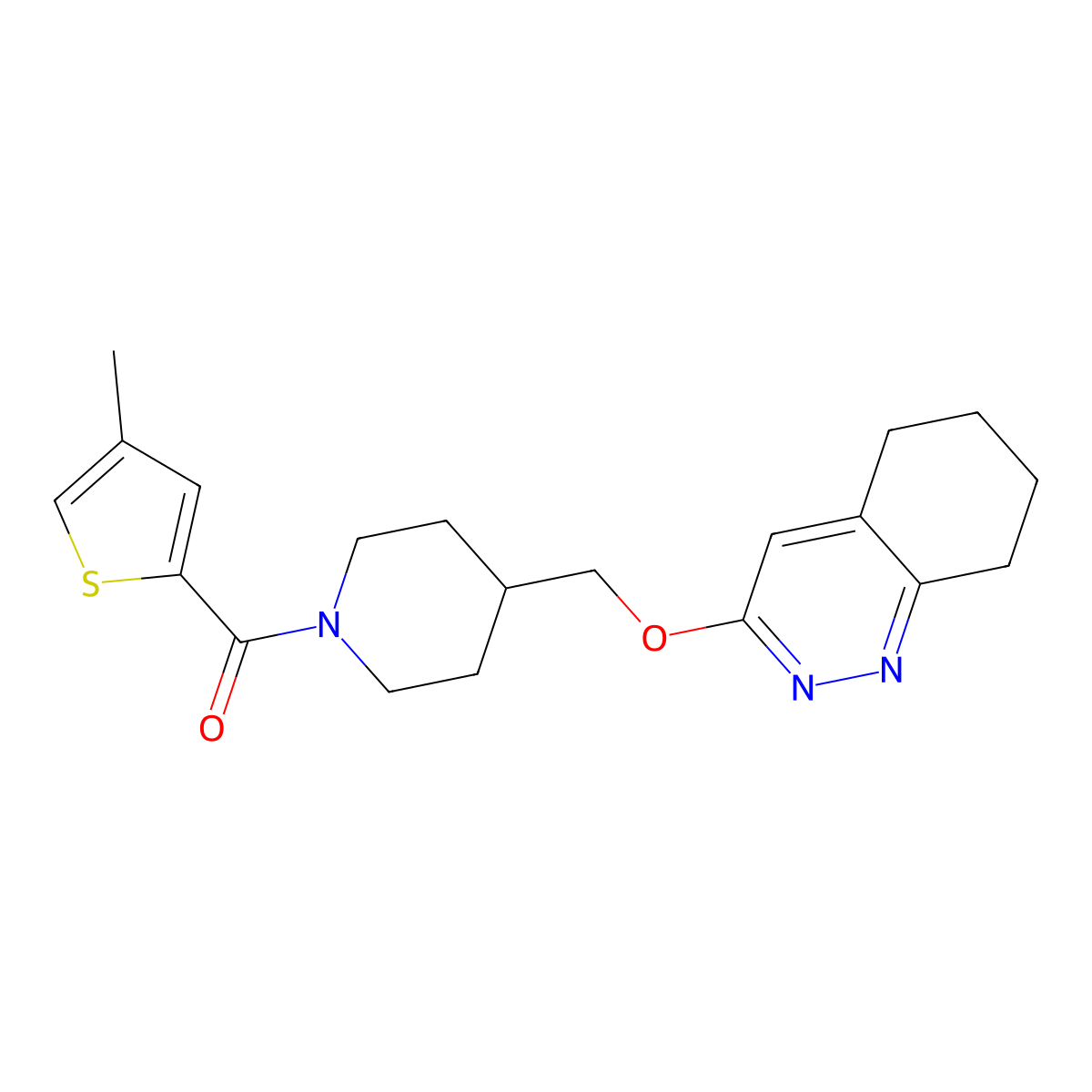 (4-Methylthiophen-2-yl)(4-(((5,6,7,8-tetrahydrocinnolin-3-yl)oxy)methyl)piperidin-1-yl)methanone molecular structure, CAS 2319808-82-5