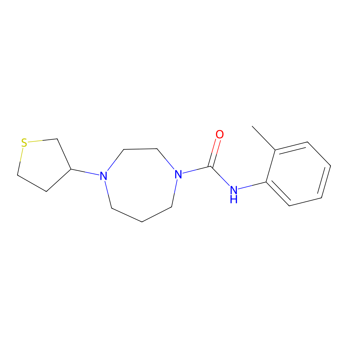 N-(2-methylphenyl)-4-(thiolan-3-yl)-1,4-diazepane-1-carboxamide molecular structure, CAS 2319808-86-9