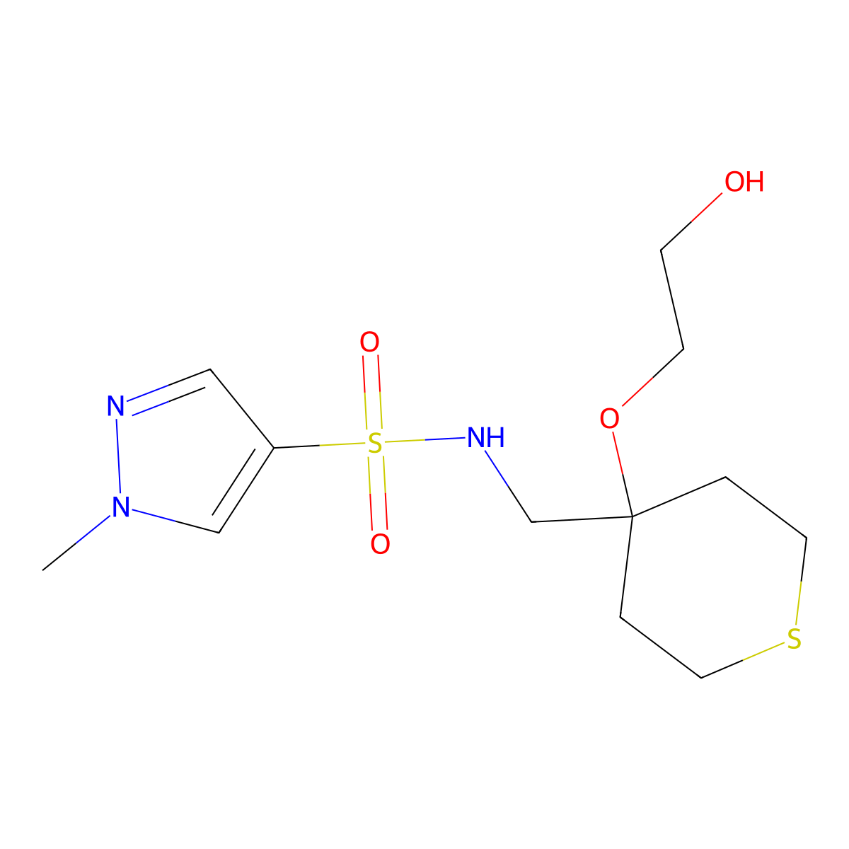 N-{[4-(2-hydroxyethoxy)thian-4-yl]methyl}-1-methyl-1H-pyrazole-4-sulfonamide molecular structure, CAS 2319808-94-9