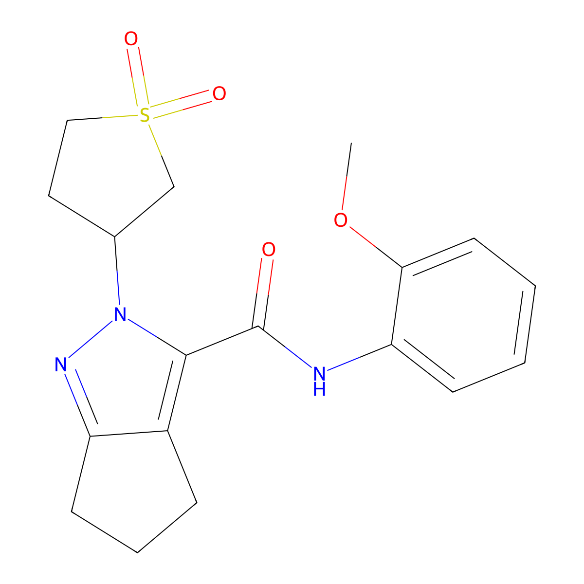 2-(1,1-dioxidotetrahydrothiophen-3-yl)-N-(2-methoxyphenyl)-2,4,5,6-tetrahydrocyclopenta[c]pyrazole-3-carboxamide molecular structure, CAS 2319809-05-5