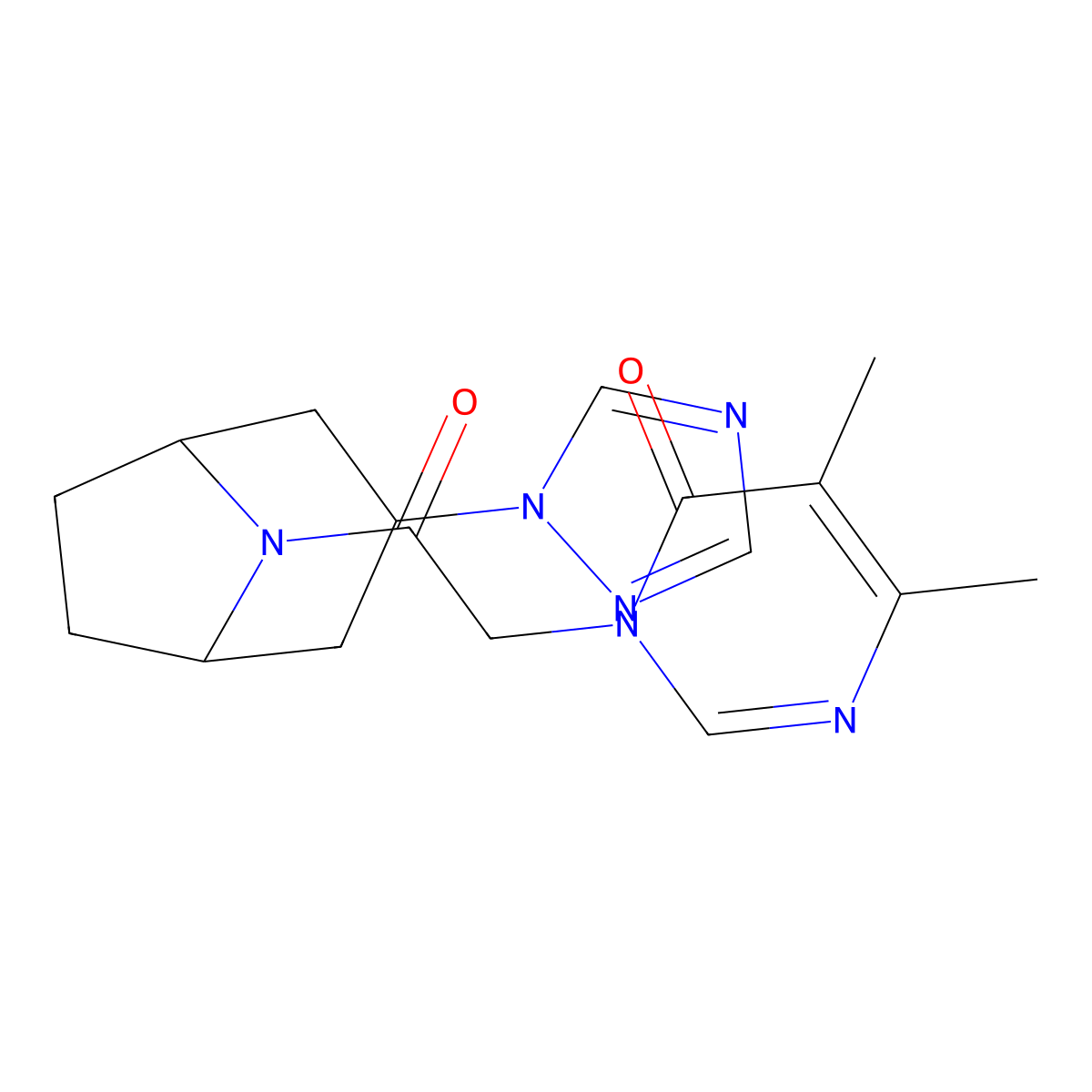 5,6-dimethyl-3-{2-oxo-2-[3-(1H-1,2,4-triazol-1-yl)-8-azabicyclo[3.2.1]octan-8-yl]ethyl}-3,4-dihydropyrimidin-4-one molecular structure, CAS 2319809-07-7