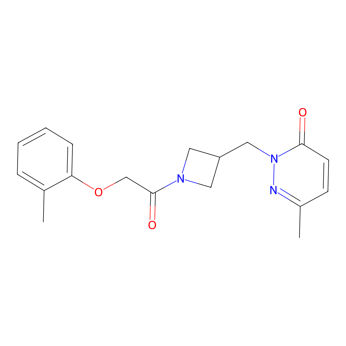 6-Methyl-2-({1-[2-(2-methylphenoxy)acetyl]azetidin-3-yl}methyl)-2,3-dihydropyridazin-3-one molecular structure, CAS 2319809-42-0