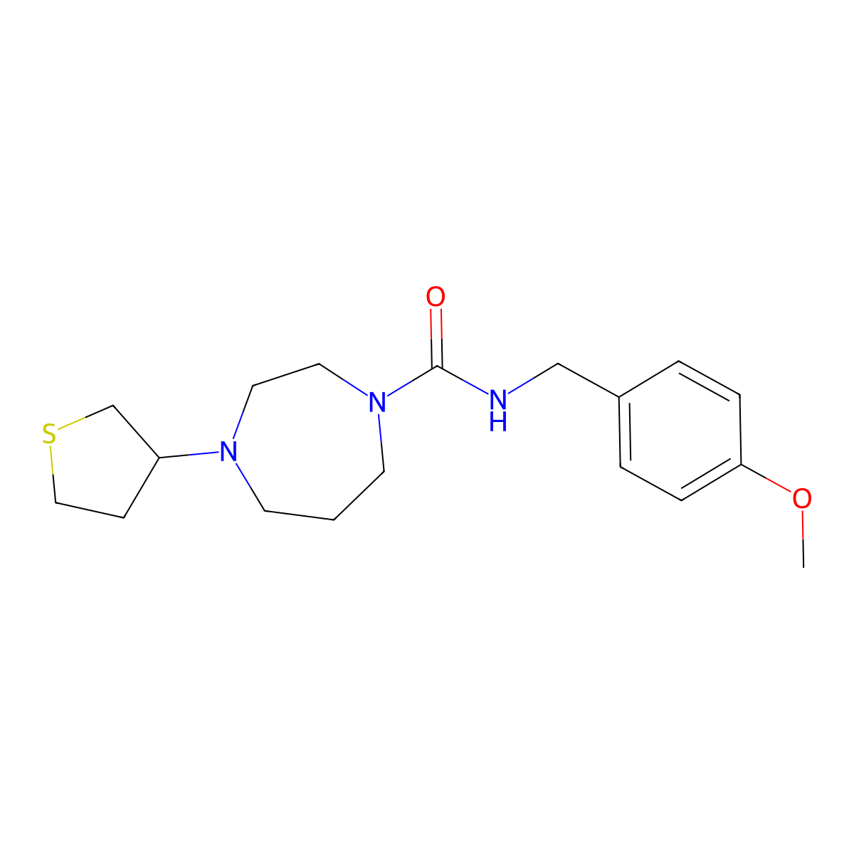 N-[(4-methoxyphenyl)methyl]-4-(thiolan-3-yl)-1,4-diazepane-1-carboxamide molecular structure, CAS 2319809-62-4