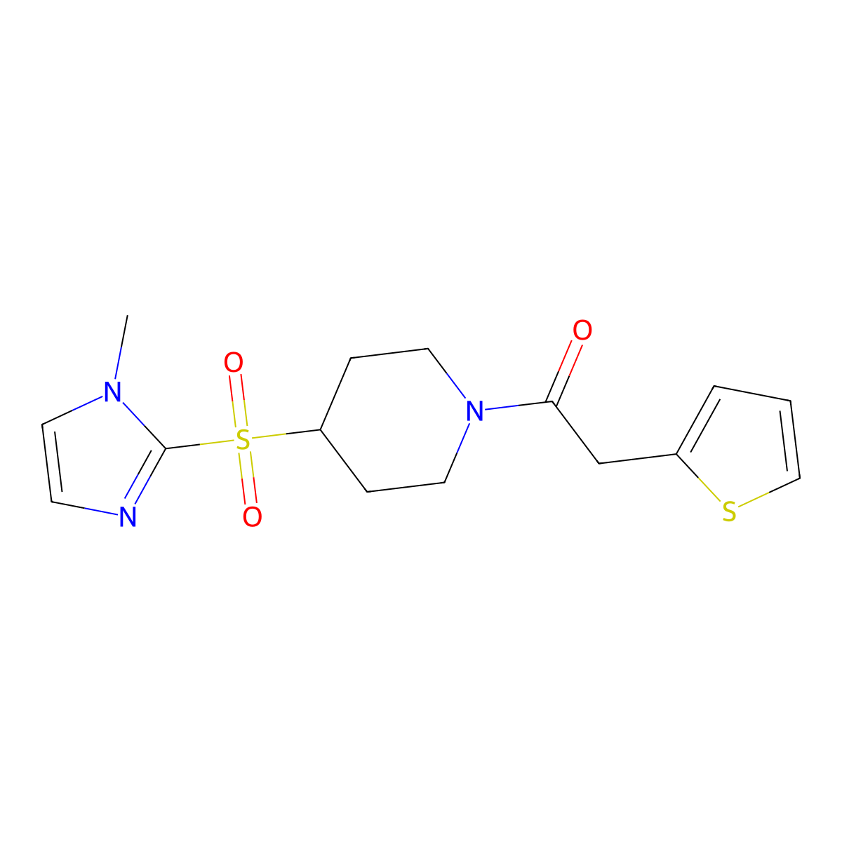 1-(4-((1-methyl-1H-imidazol-2-yl)sulfonyl)piperidin-1-yl)-2-(thiophen-2-yl)ethanone molecular structure, CAS 2319809-76-0