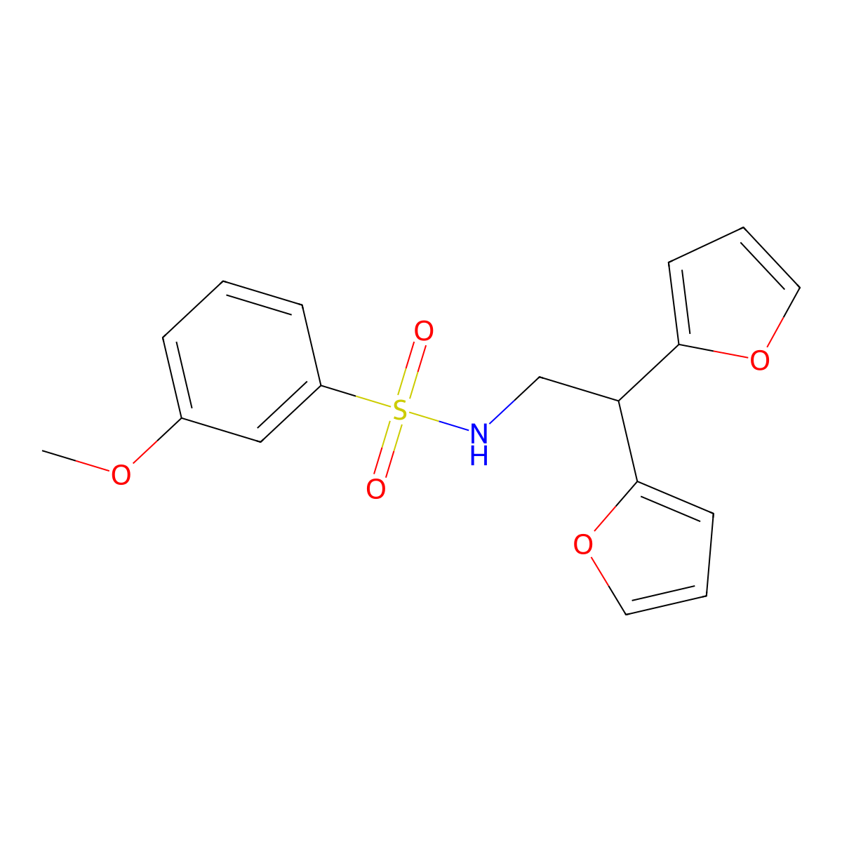 N-(2,2-di(furan-2-yl)ethyl)-3-methoxybenzenesulfonamide molecular structure, CAS 2319831-24-6