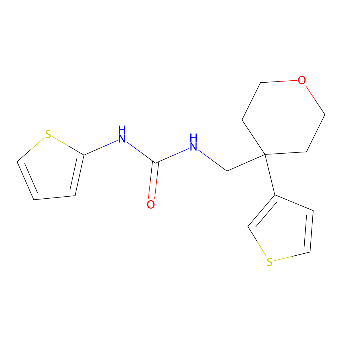 3-(Thiophen-2-yl)-1-{[4-(thiophen-3-yl)oxan-4-yl]methyl}urea molecular structure, CAS 2319831-47-3