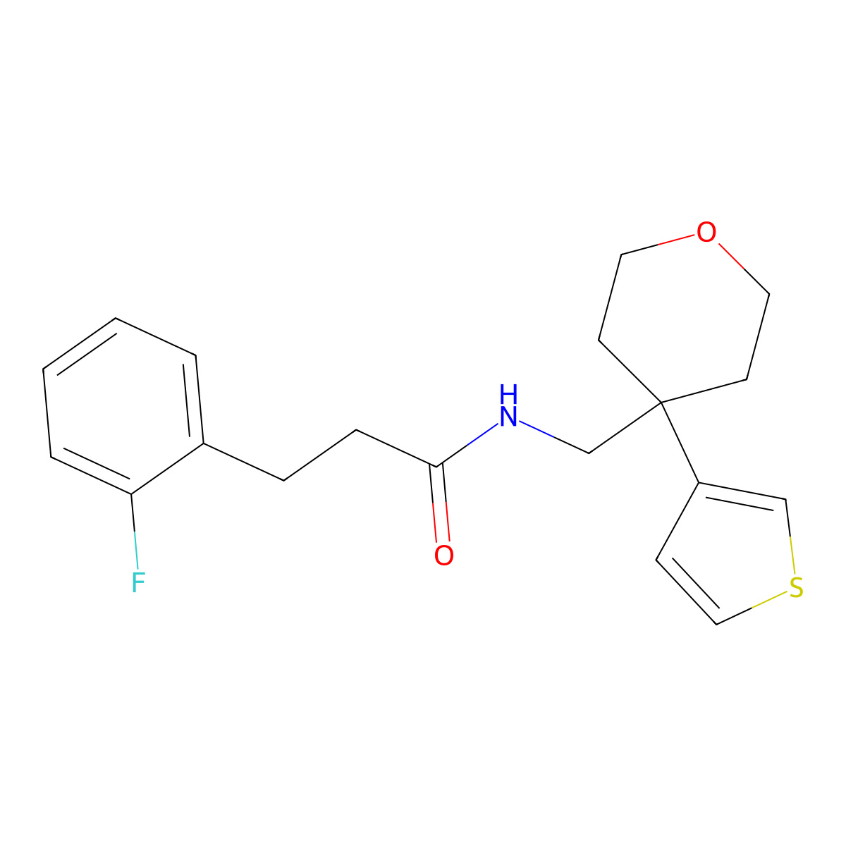 3-(2-fluorophenyl)-N-{[4-(thiophen-3-yl)oxan-4-yl]methyl}propanamide molecular structure, CAS 2319831-91-7
