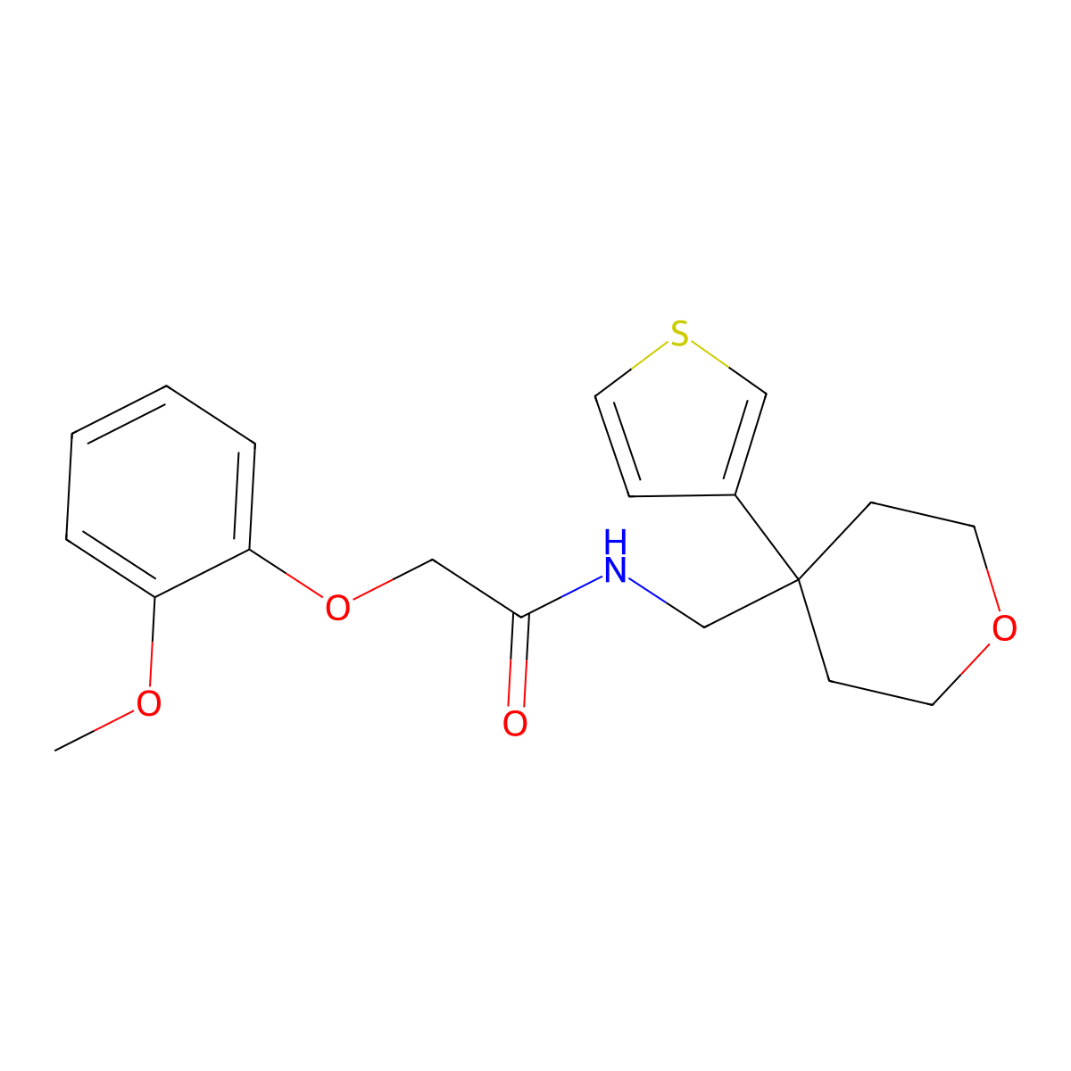 2-(2-methoxyphenoxy)-N-{[4-(thiophen-3-yl)oxan-4-yl]methyl}acetamide molecular structure, CAS 2319832-09-0