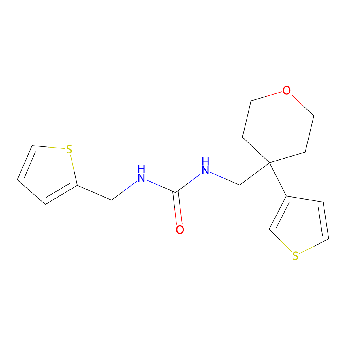 3-[(Thiophen-2-yl)methyl]-1-{[4-(thiophen-3-yl)oxan-4-yl]methyl}urea molecular structure, CAS 2319832-23-8
