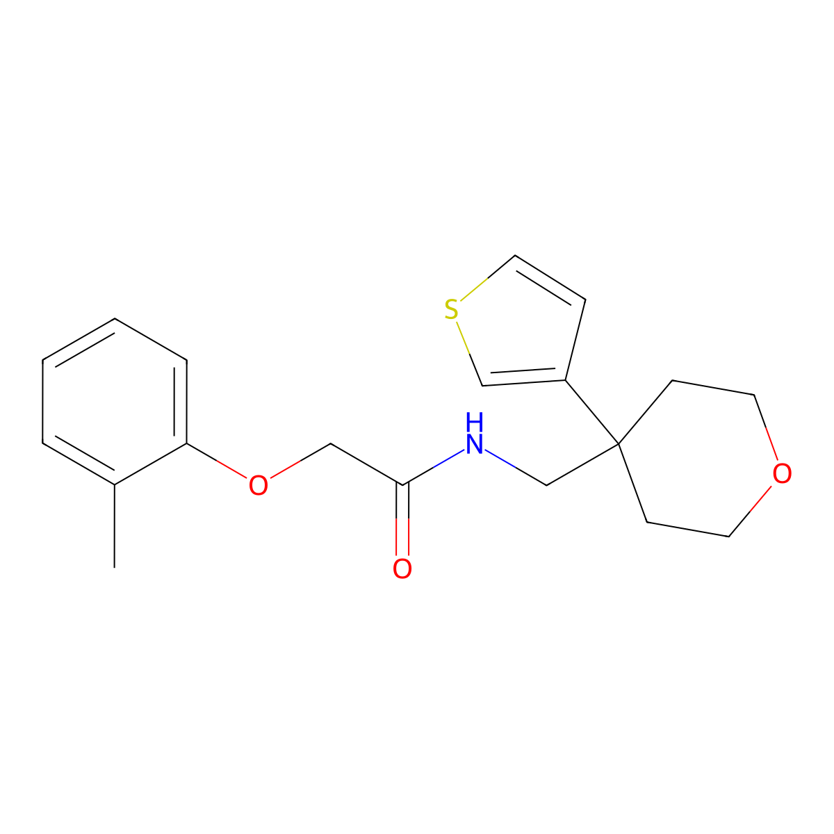 2-(2-methylphenoxy)-N-{[4-(thiophen-3-yl)oxan-4-yl]methyl}acetamide molecular structure, CAS 2319832-48-7