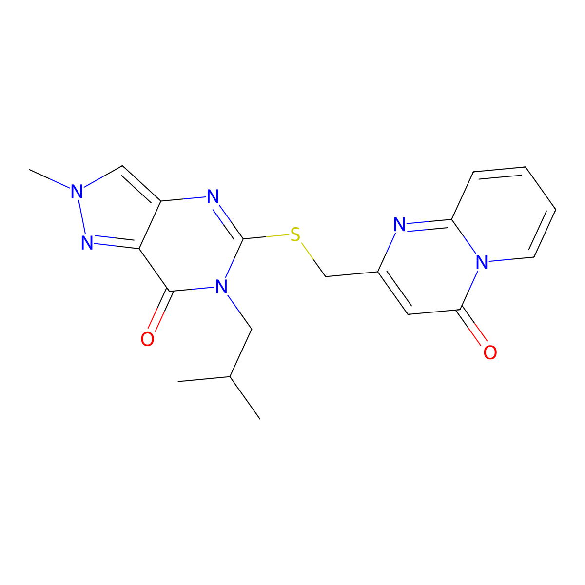 2-methyl-6-(2-methylpropyl)-5-[({4-oxo-4H-pyrido[1,2-a]pyrimidin-2-yl}methyl)sulfanyl]-2H,6H,7H-pyrazolo[4,3-d]pyrimidin-7-one molecular structure, CAS 2319832-58-9