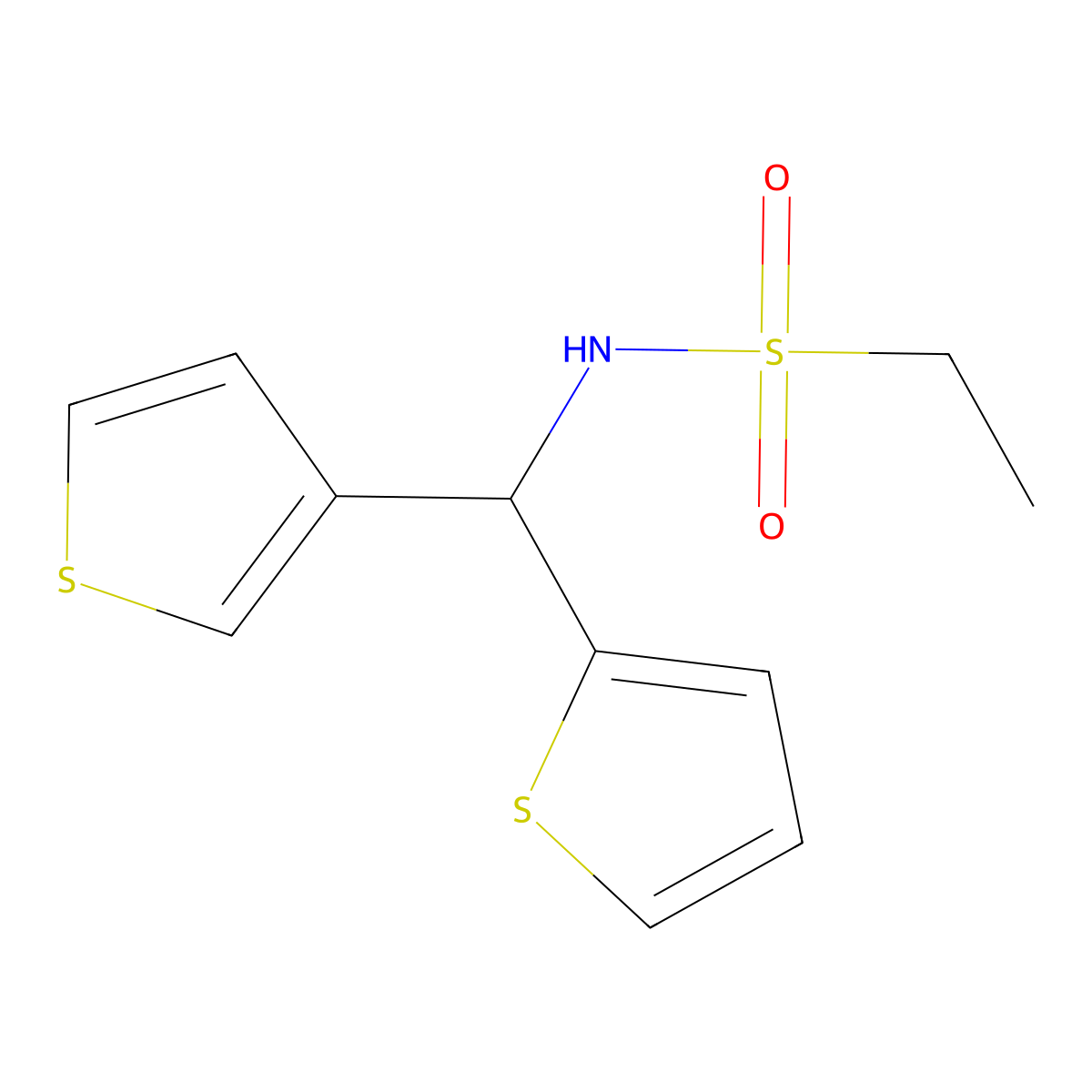 N-(thiophen-2-yl(thiophen-3-yl)methyl)ethanesulfonamide molecular structure, CAS 2319833-96-8