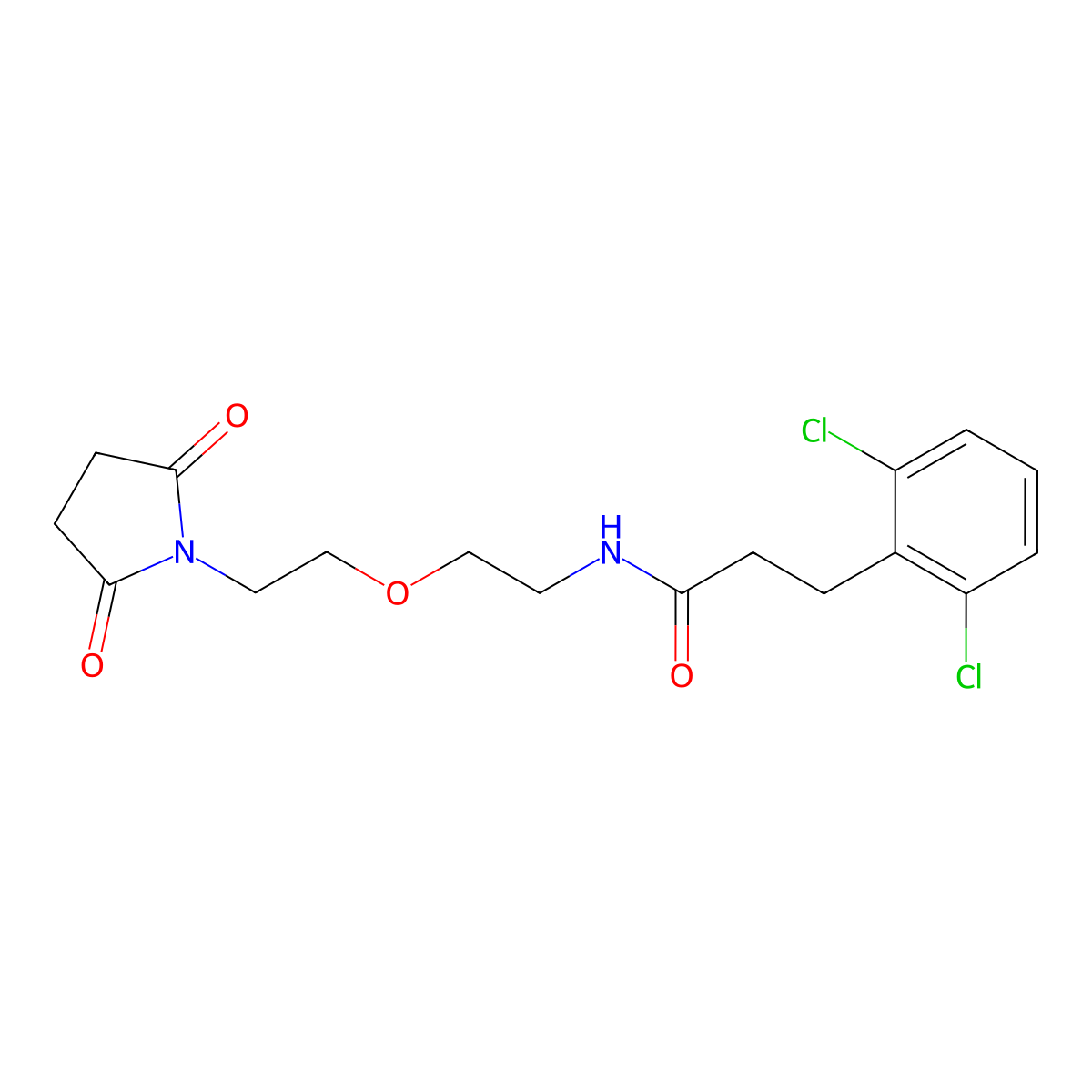 3-(2,6-dichlorophenyl)-N-(2-(2-(2,5-dioxopyrrolidin-1-yl)ethoxy)ethyl)propanamide molecular structure, CAS 2319834-07-4