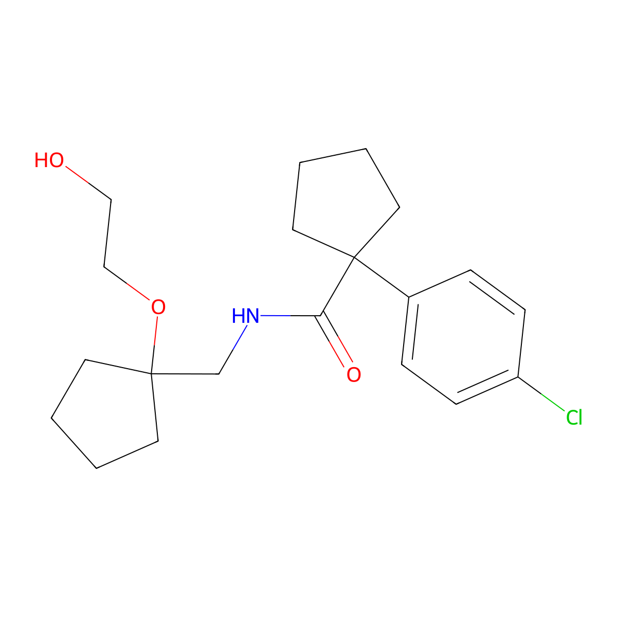 1-(4-chlorophenyl)-N-((1-(2-hydroxyethoxy)cyclopentyl)methyl)cyclopentane-1-carboxamide molecular structure, CAS 2319834-14-3