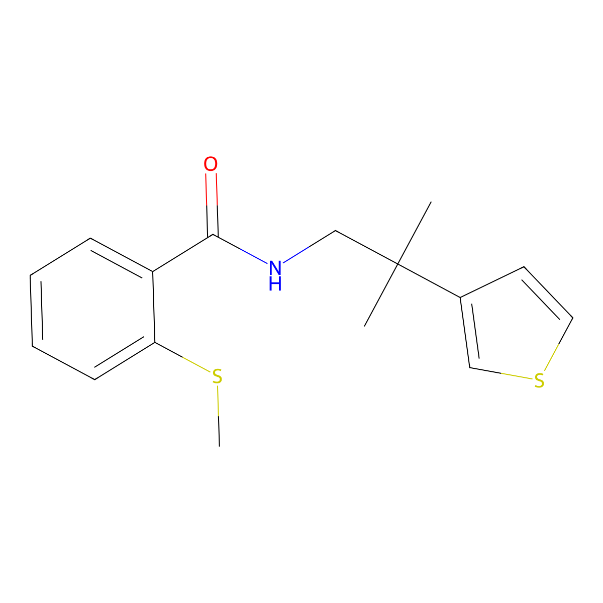 N-(2-methyl-2-(thiophen-3-yl)propyl)-2-(methylthio)benzamide molecular structure, CAS 2319834-39-2