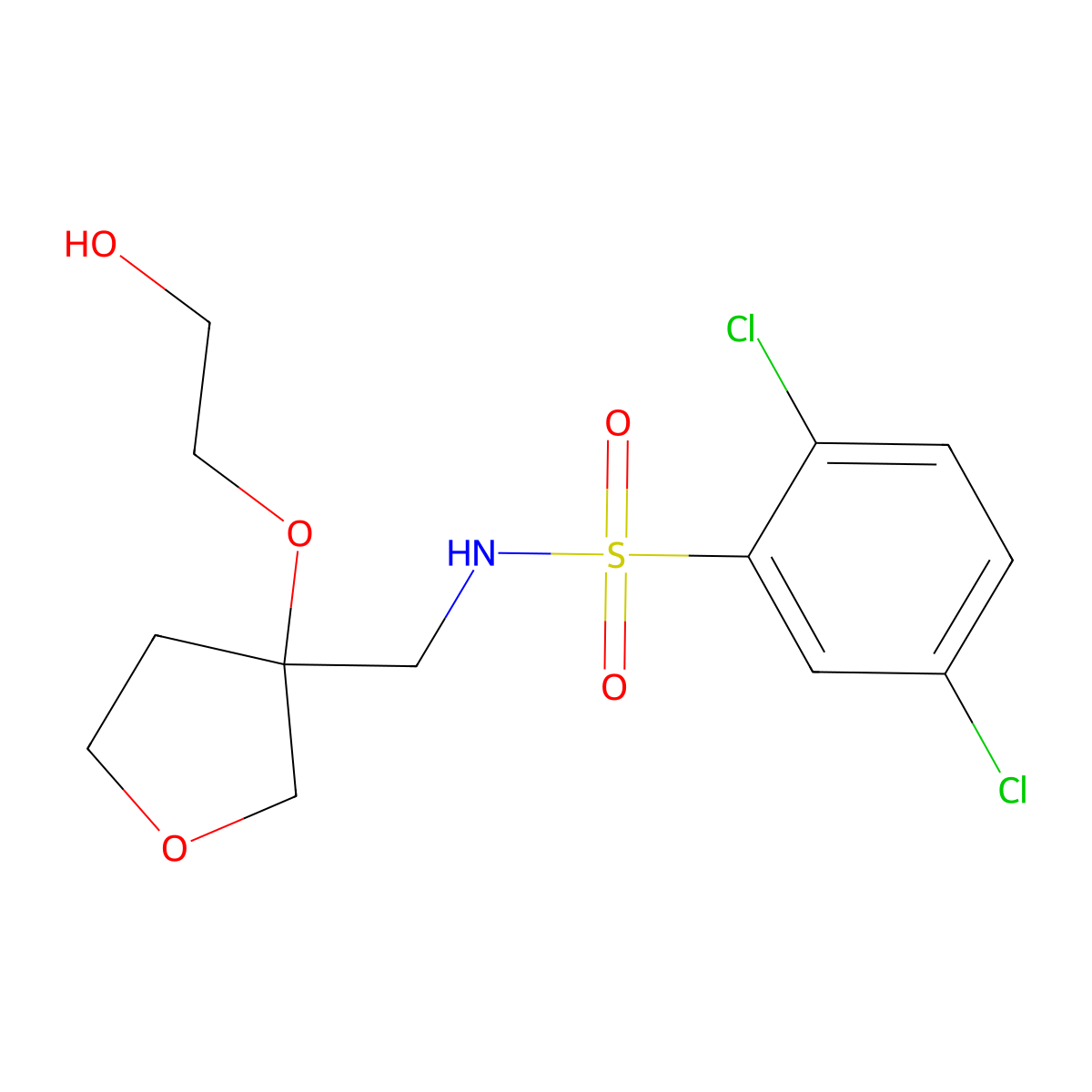 2,5-dichloro-N-((3-(2-hydroxyethoxy)tetrahydrofuran-3-yl)methyl)benzenesulfonamide molecular structure, CAS 2319834-66-5
