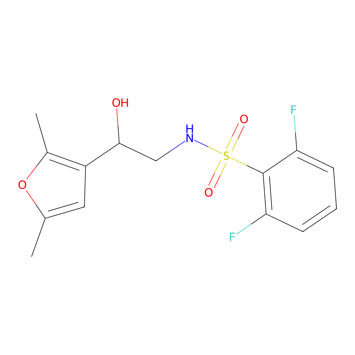 N-[2-(2,5-dimethylfuran-3-yl)-2-hydroxyethyl]-2,6-difluorobenzene-1-sulfonamide molecular structure, CAS 2319834-78-9