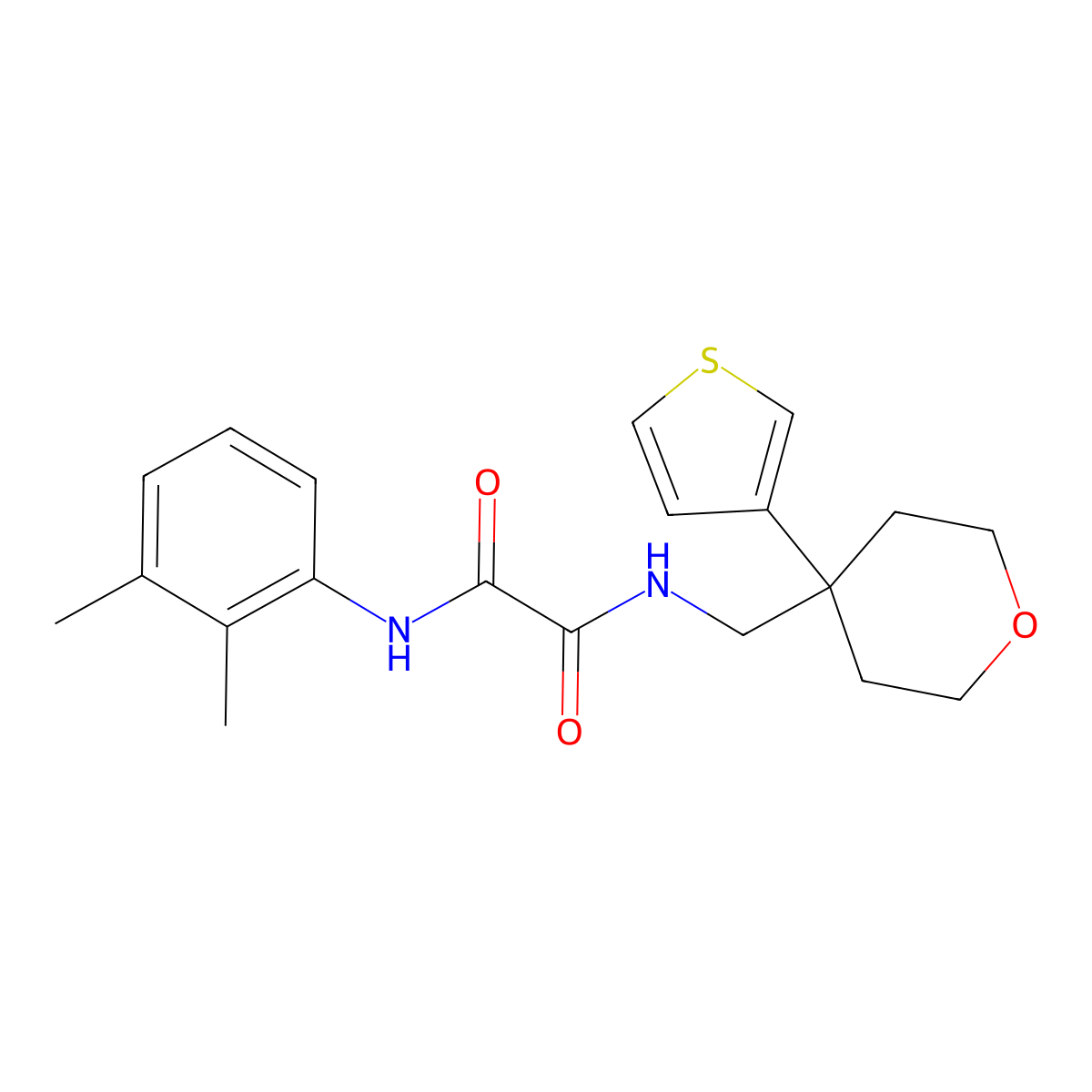 N1-(2,3-dimethylphenyl)-N2-((4-(thiophen-3-yl)tetrahydro-2H-pyran-4-yl)methyl)oxalamide molecular structure, CAS 2319835-18-0