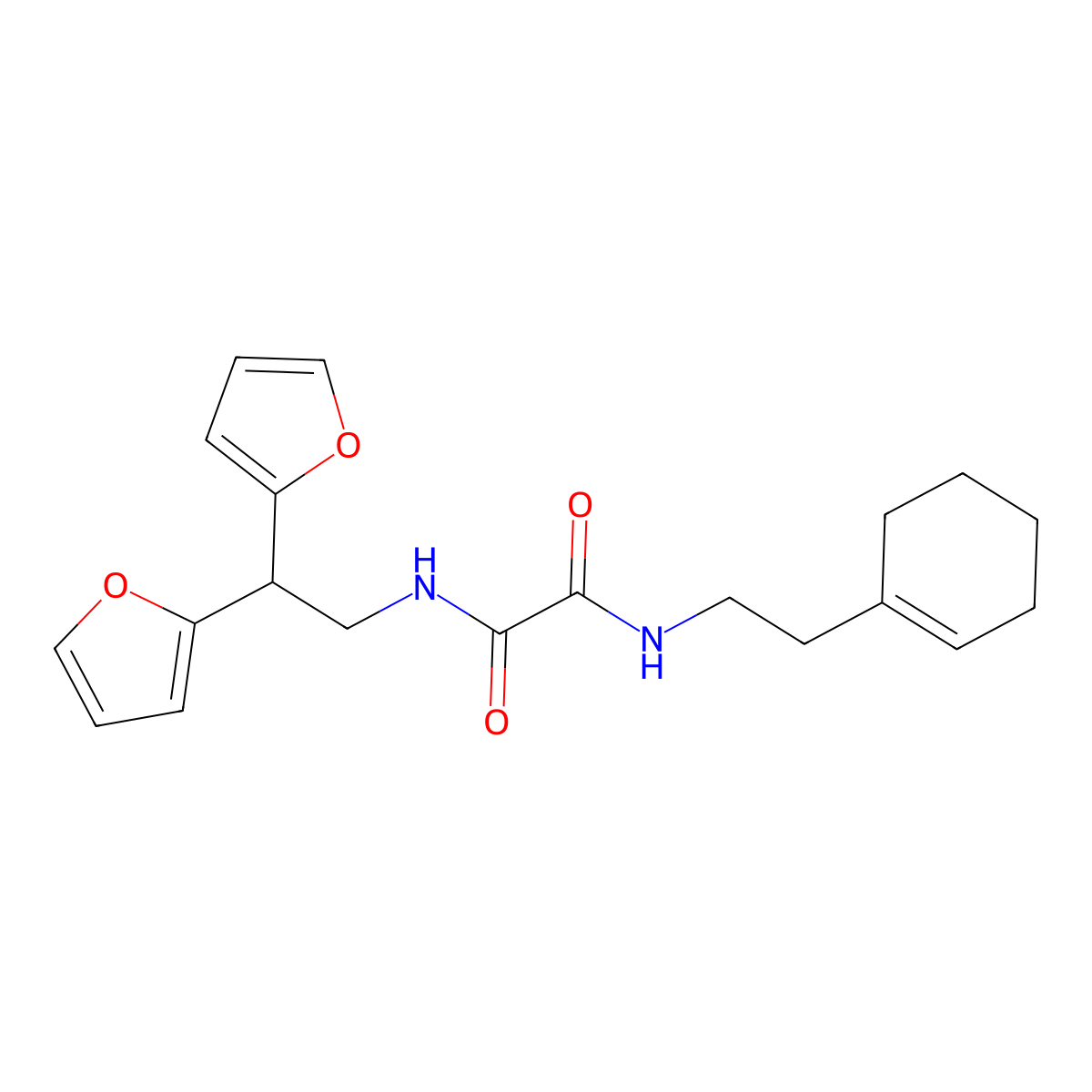 N-[2,2-bis(furan-2-yl)ethyl]-N'-[2-(cyclohex-1-en-1-yl)ethyl]ethanediamide molecular structure, CAS 2319835-22-6