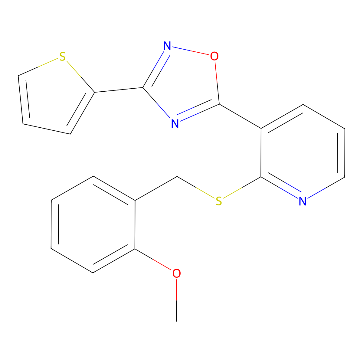 2-{[(2-Methoxyphenyl)methyl]sulfanyl}-3-[3-(thiophen-2-yl)-1,2,4-oxadiazol-5-yl]pyridine molecular structure, CAS 2319835-30-6