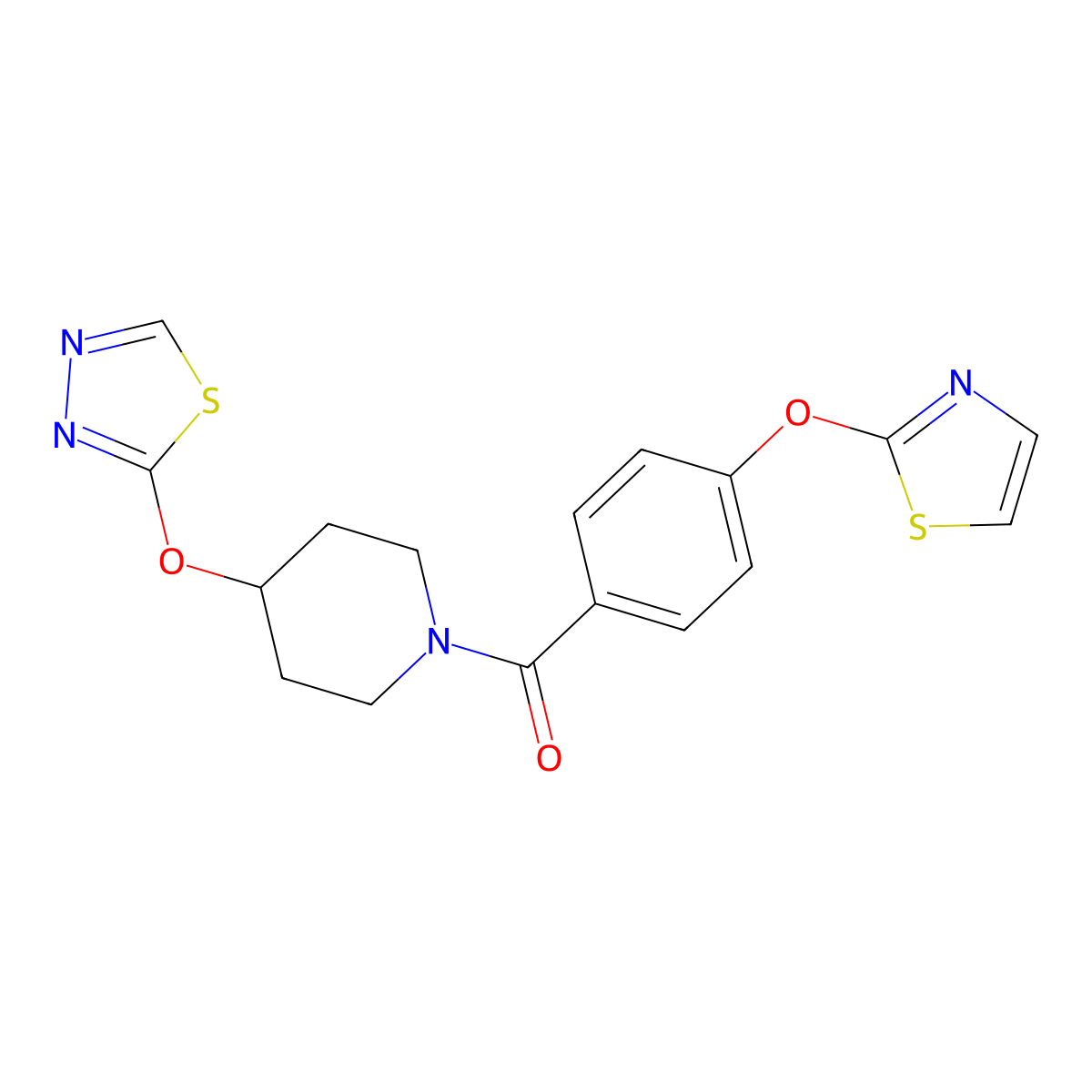 4-(1,3,4-Thiadiazol-2-yloxy)-1-[4-(1,3-thiazol-2-yloxy)benzoyl]piperidine molecular structure, CAS 2319835-51-1