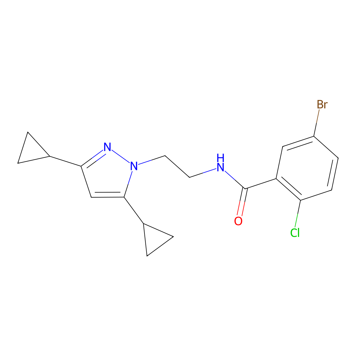 5-bromo-2-chloro-N-[2-(3,5-dicyclopropyl-1H-pyrazol-1-yl)ethyl]benzamide molecular structure, CAS 2319835-74-8