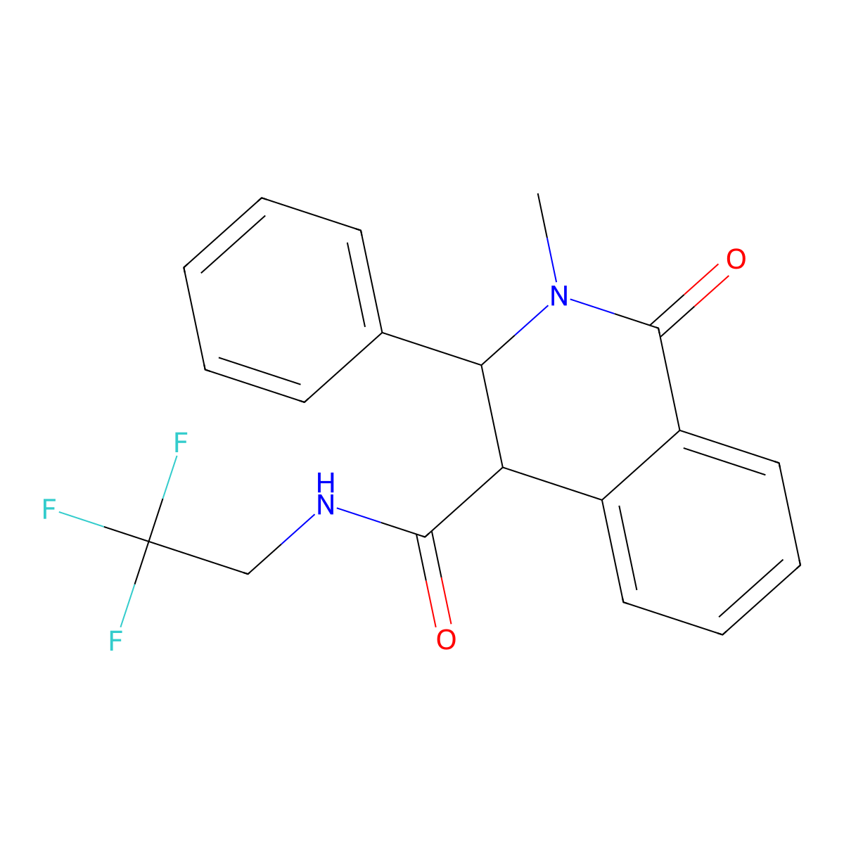 2-methyl-1-oxo-3-phenyl-N-(2,2,2-trifluoroethyl)-1,2,3,4-tetrahydroisoquinoline-4-carboxamide molecular structure, CAS 2319835-75-9