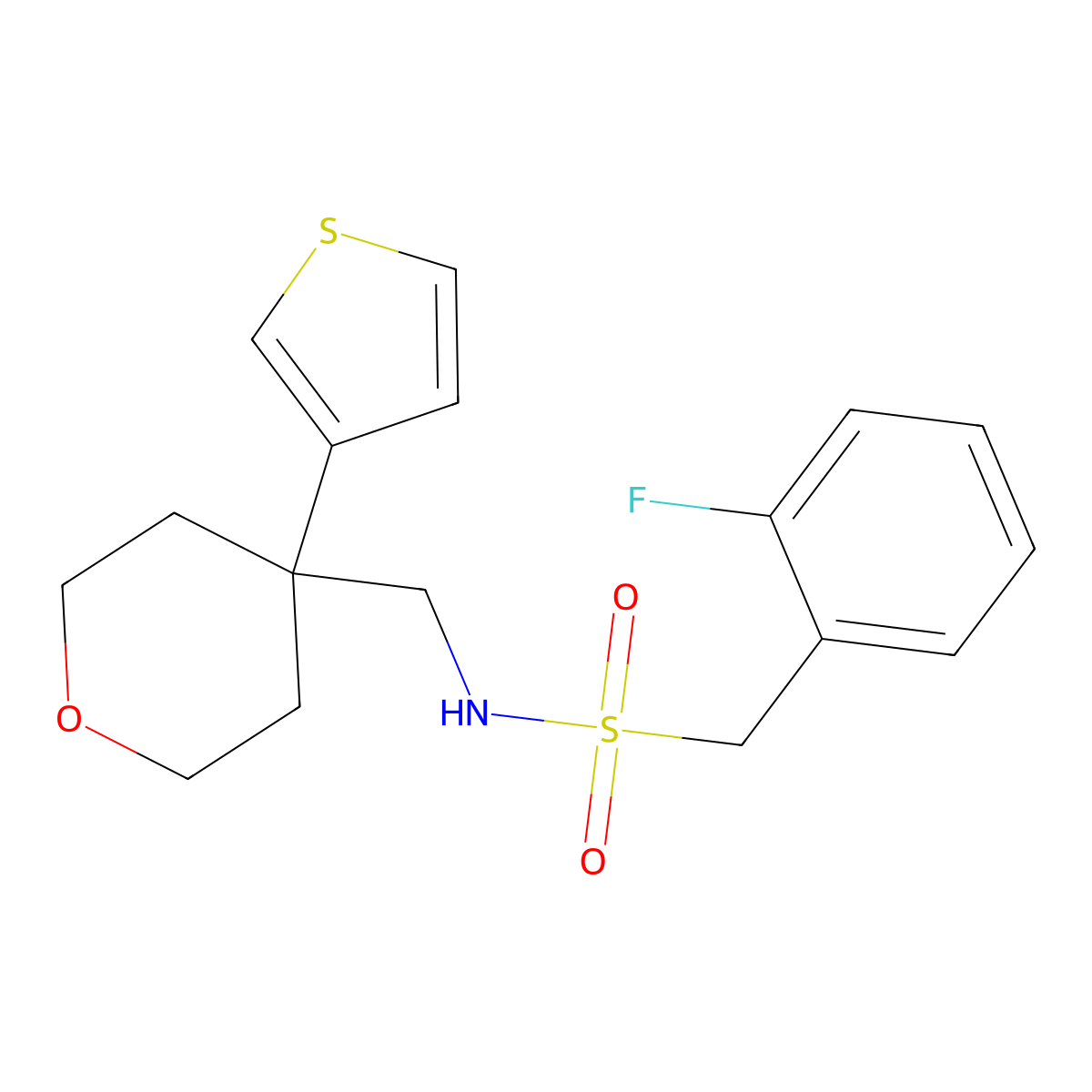 1-(2-fluorophenyl)-N-((4-(thiophen-3-yl)tetrahydro-2H-pyran-4-yl)methyl)methanesulfonamide molecular structure, CAS 2319835-87-3