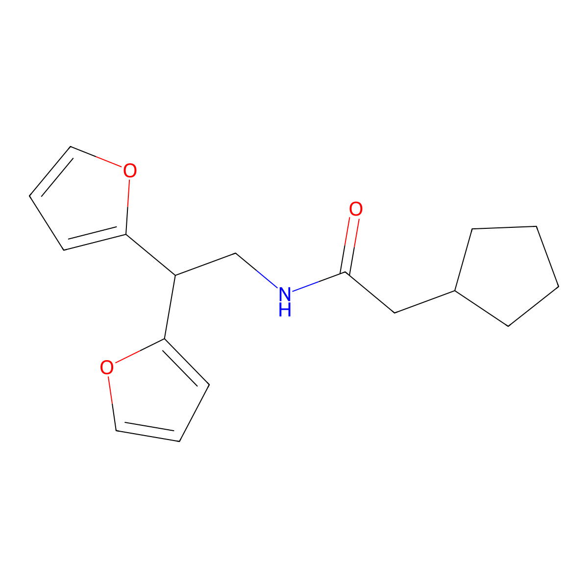 2-cyclopentyl-N-(2,2-di(furan-2-yl)ethyl)acetamide molecular structure, CAS 2319835-98-6
