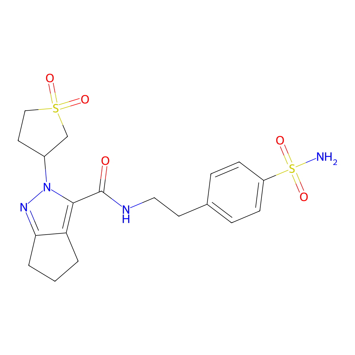 2-(1,1-dioxidotetrahydrothiophen-3-yl)-N-(4-sulfamoylphenethyl)-2,4,5,6-tetrahydrocyclopenta[c]pyrazole-3-carboxamide molecular structure, CAS 2319836-02-5