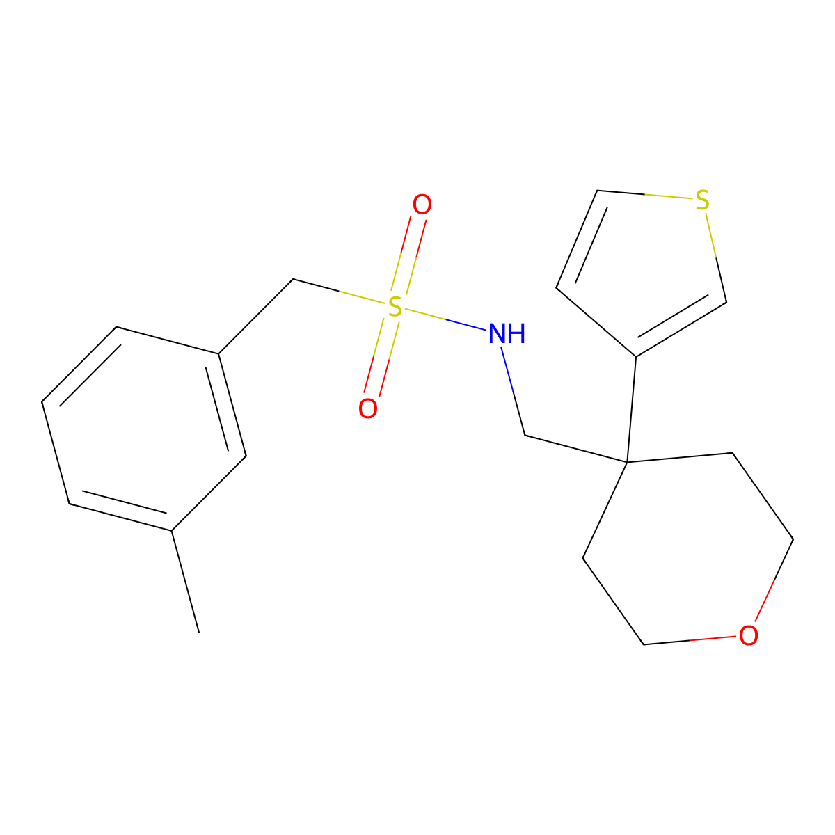 1-(3-methylphenyl)-N-{[4-(thiophen-3-yl)oxan-4-yl]methyl}methanesulfonamide molecular structure, CAS 2319836-15-0